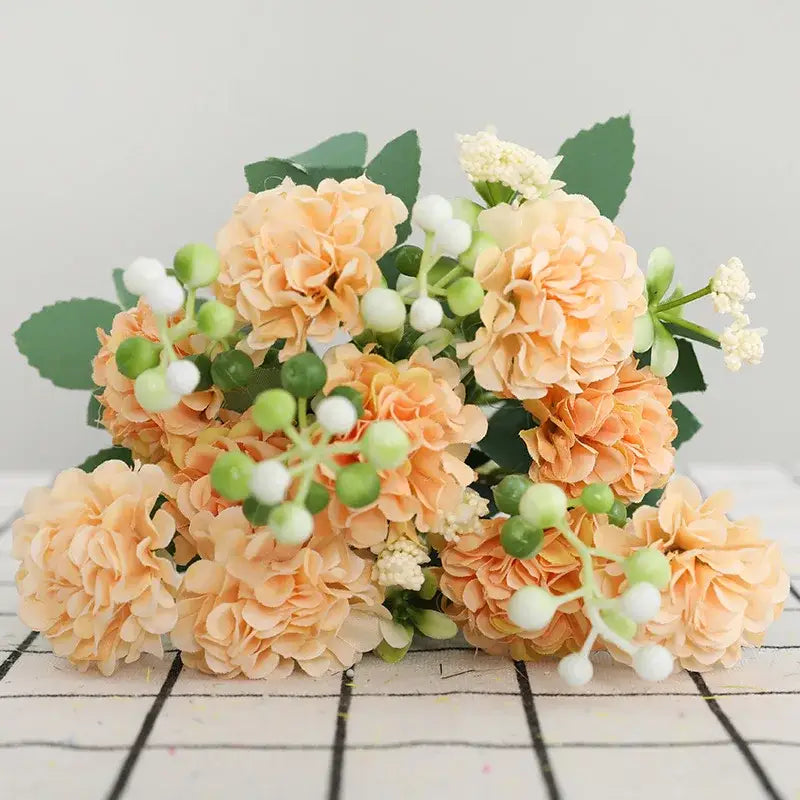 Elegant pink hydrangea daisy bouquet living room decor
