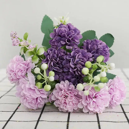 Elegant pink hydrangea daisy bouquet living room decor