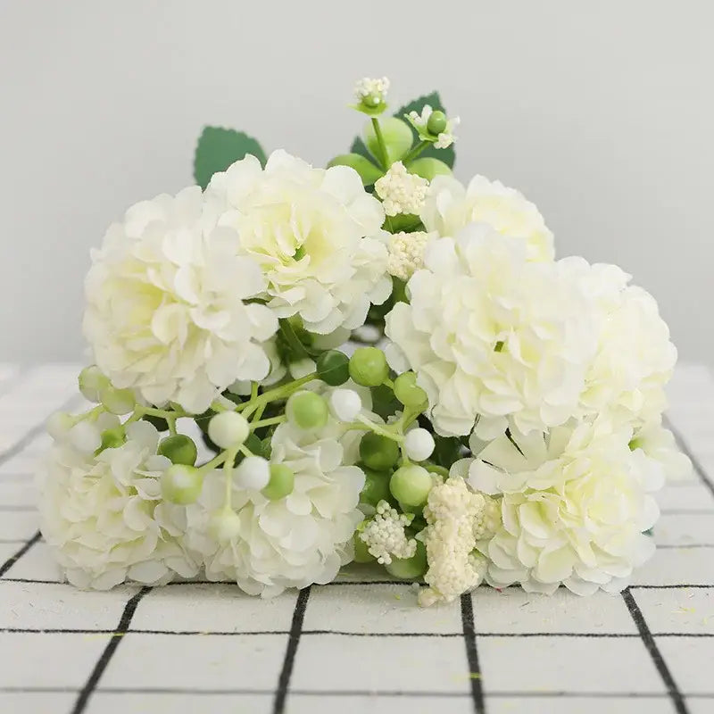 Elegant pink hydrangea daisy bouquet living room decor