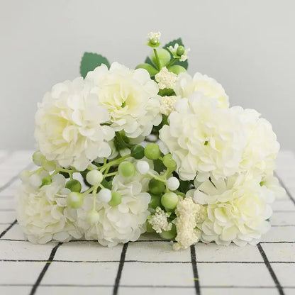 Elegant pink hydrangea daisy bouquet living room decor