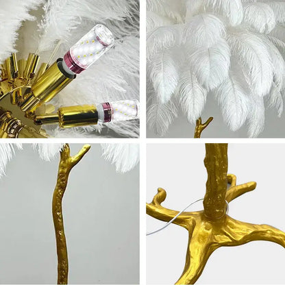 Elegant pink ostrich feather floor lamp bedroom gold branch light