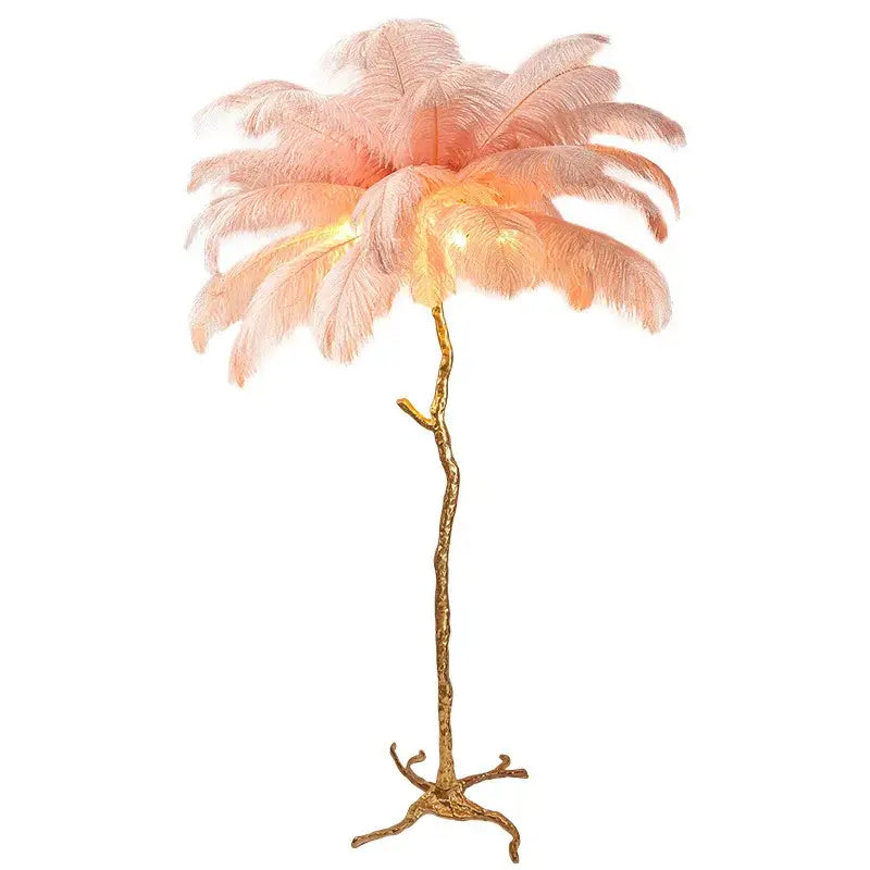 Elegant pink ostrich feather floor lamp bedroom gold branch light