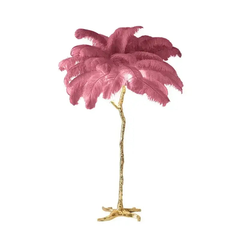 Elegant pink ostrich feather floor lamp bedroom gold branch light