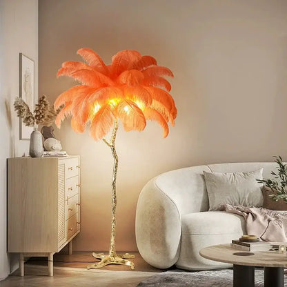 Elegant pink ostrich feather floor lamp bedroom gold branch light