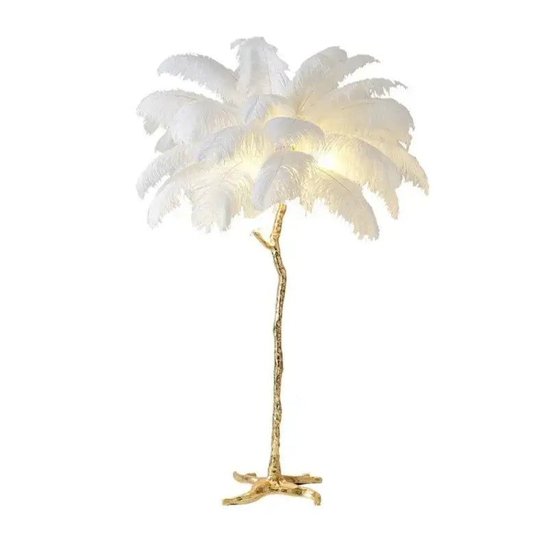 Elegant pink ostrich feather floor lamp bedroom gold branch light