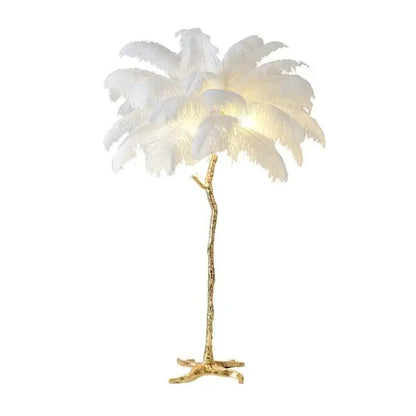 Elegant pink ostrich feather floor lamp bedroom gold branch light