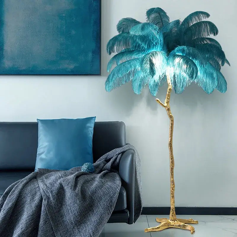 Elegant pink ostrich feather floor lamp bedroom gold branch light