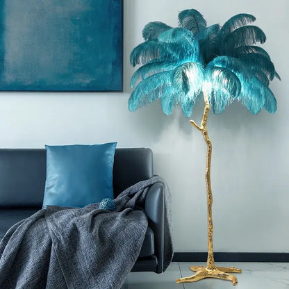 Elegant pink ostrich feather floor lamp bedroom gold branch light