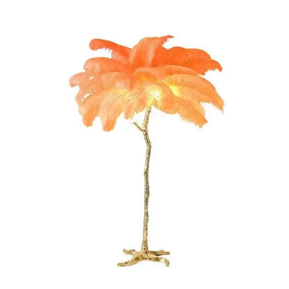 Elegant pink ostrich feather floor lamp bedroom gold branch light