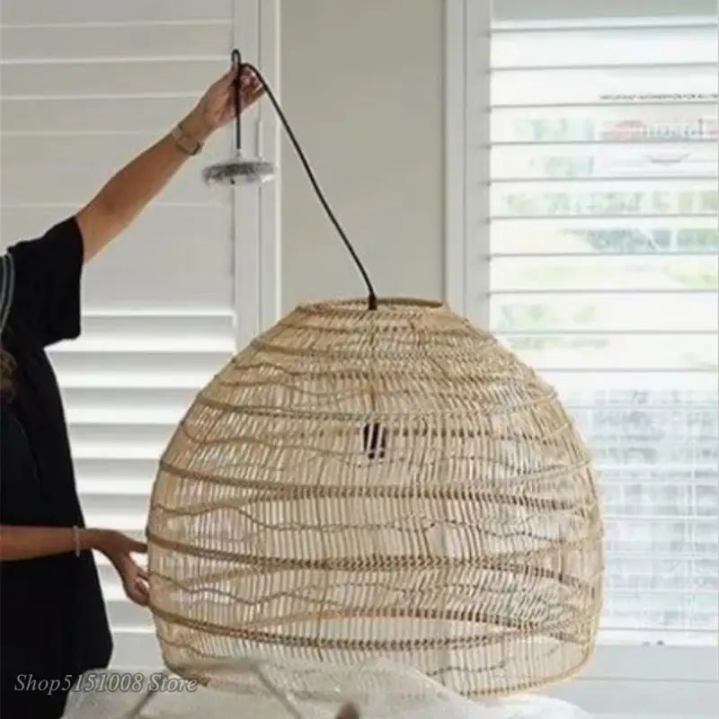 Elegant rattan wave pendant light for dining room tiered dome design