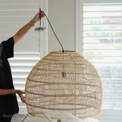 Elegant rattan wave pendant light for dining room tiered dome design