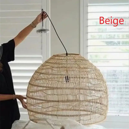 Elegant rattan wave pendant light for dining room tiered dome design
