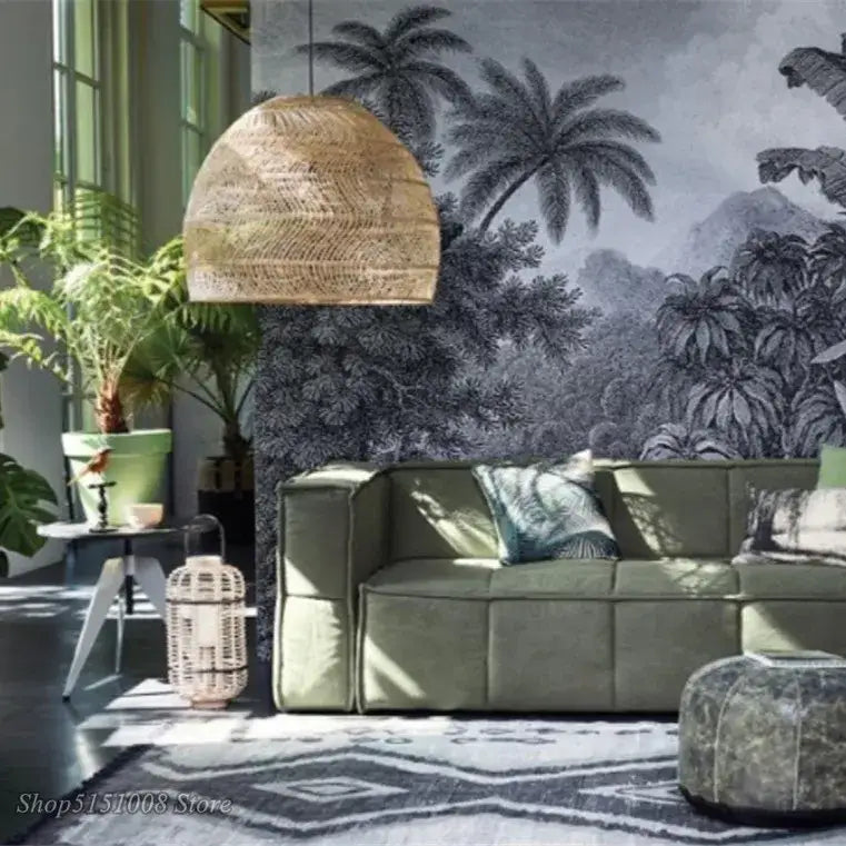 Elegant rattan wave pendant light for dining room tiered dome design