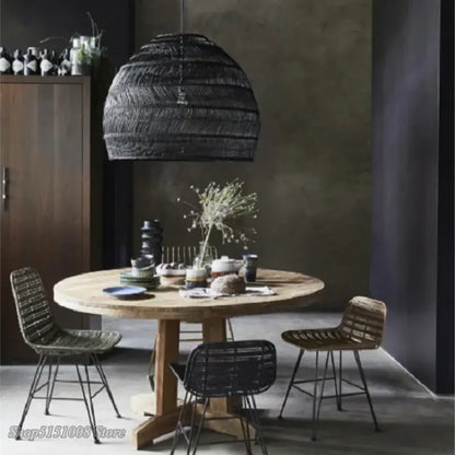 Elegant rattan wave pendant light for dining room tiered dome design