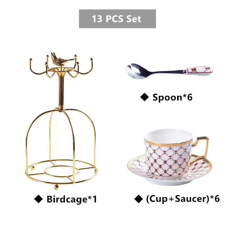 Elegant red & gold porcelain coffee set dining room tea service