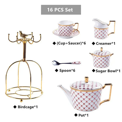 Elegant red & gold porcelain coffee set dining room tea service