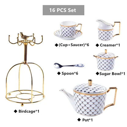 Elegant red & gold porcelain coffee set dining room tea service