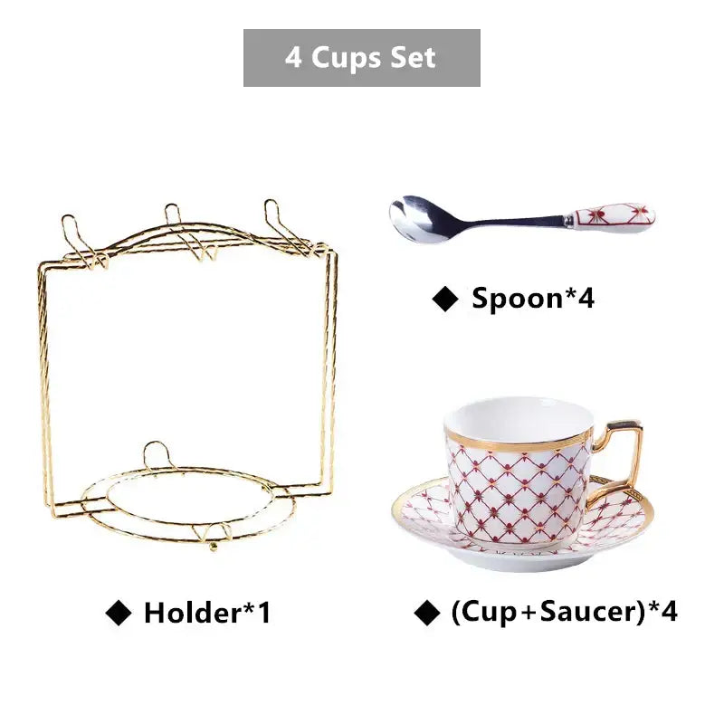 Elegant red & gold porcelain coffee set dining room tea service