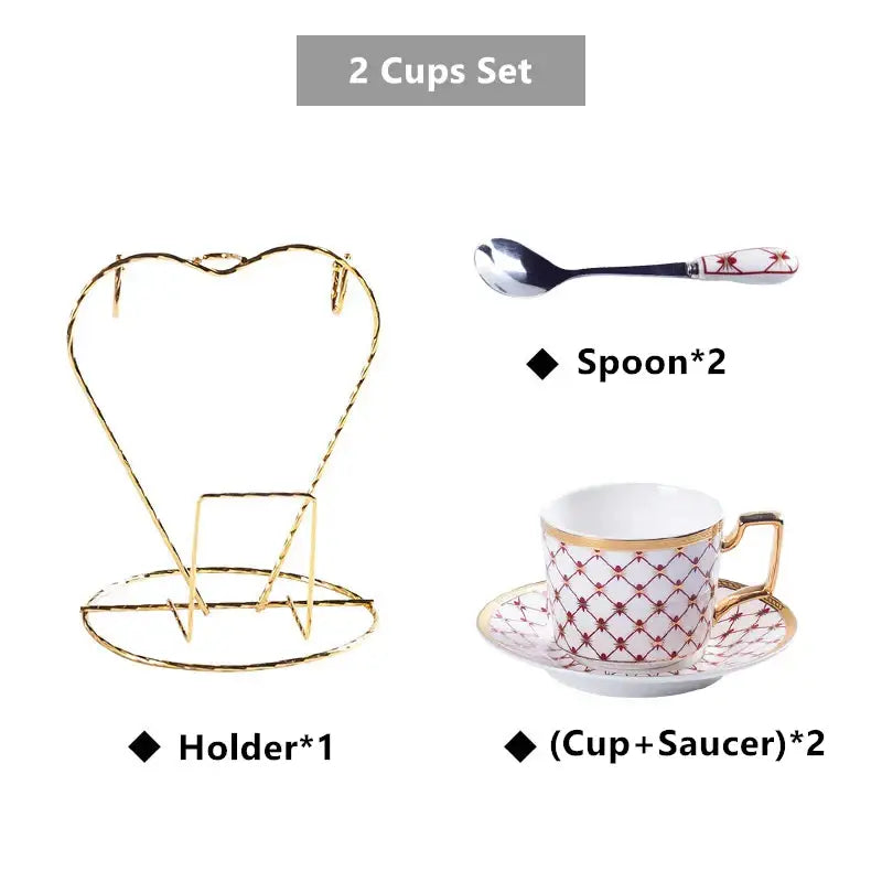 Elegant red & gold porcelain coffee set dining room tea service