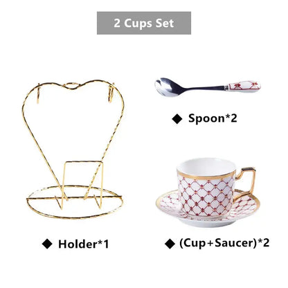 Elegant red & gold porcelain coffee set dining room tea service