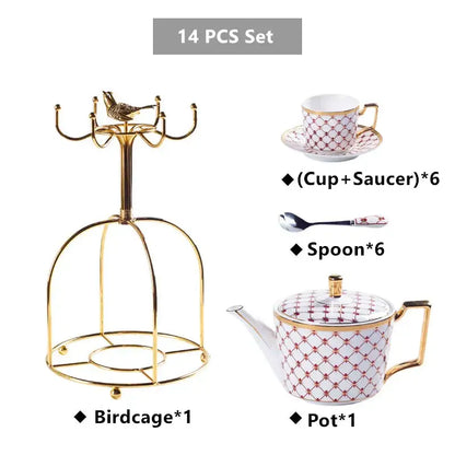 Elegant red & gold porcelain coffee set dining room tea service