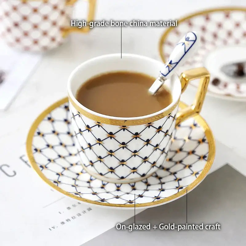 Elegant red & gold porcelain coffee set dining room tea service