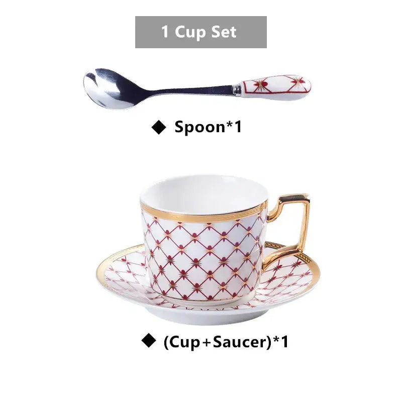 Elegant red & gold porcelain coffee set dining room tea service
