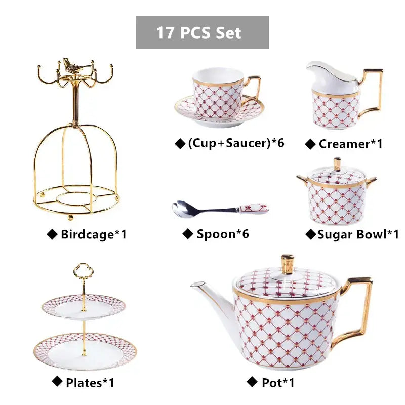 Elegant red & gold porcelain coffee set dining room tea service