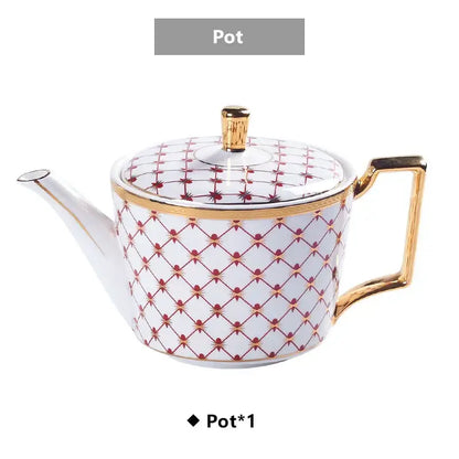 Elegant red & gold porcelain coffee set dining room tea service