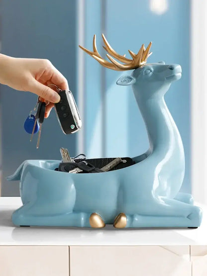 Elegant resin deer key holder blue & gold living room decor