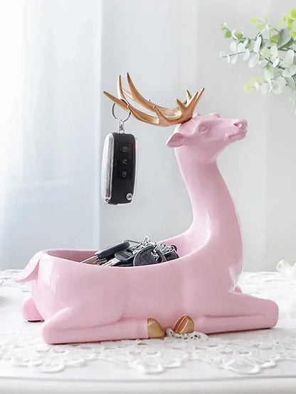Elegant resin deer key holder blue & gold living room decor