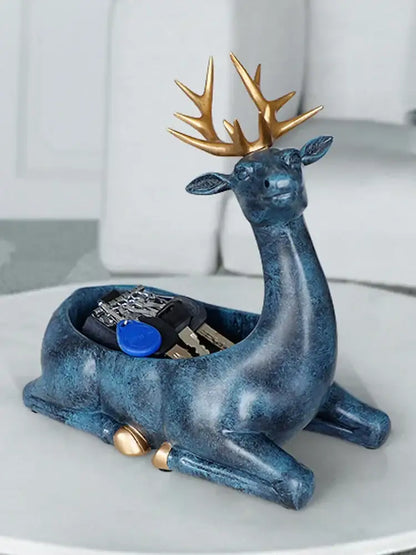 Elegant resin deer key holder blue & gold living room decor