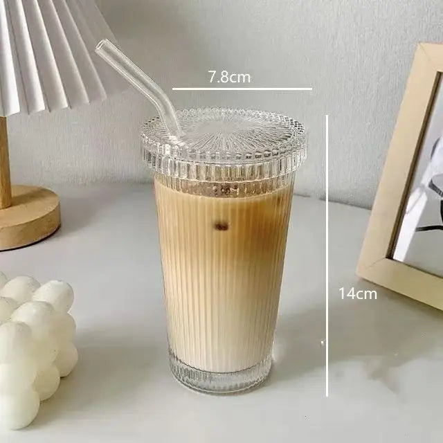 Elegant ribbed glass straw cup – kitchen and dining drinkware