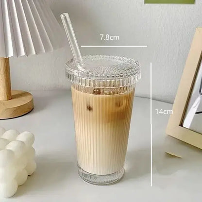 Elegant ribbed glass straw cup – kitchen and dining drinkware