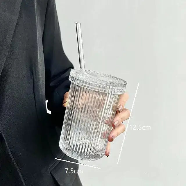 Elegant ribbed glass straw cup – kitchen and dining drinkware