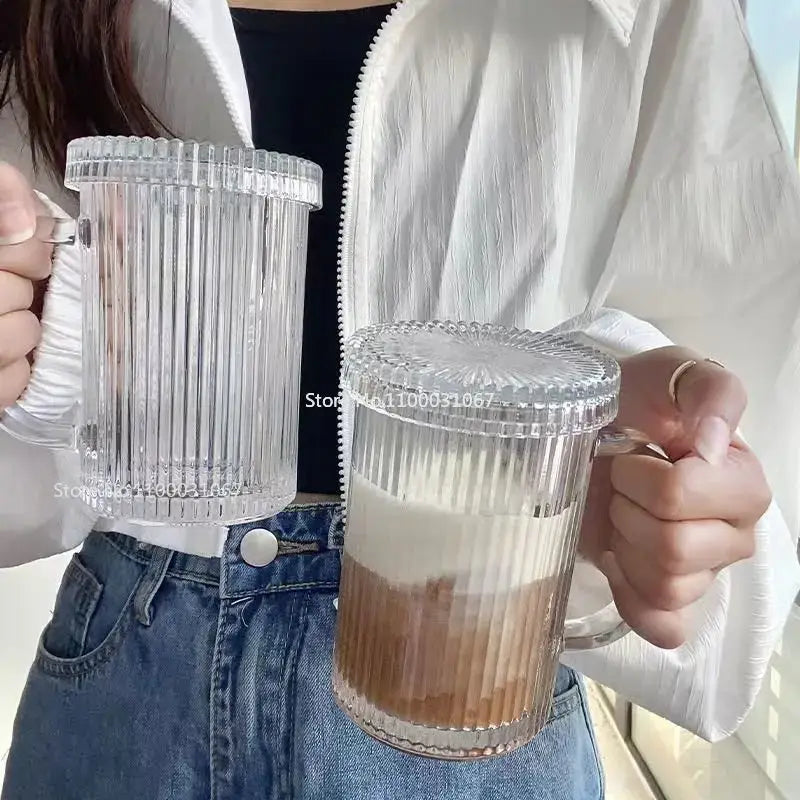 Elegant ribbed glass straw cup – kitchen and dining drinkware