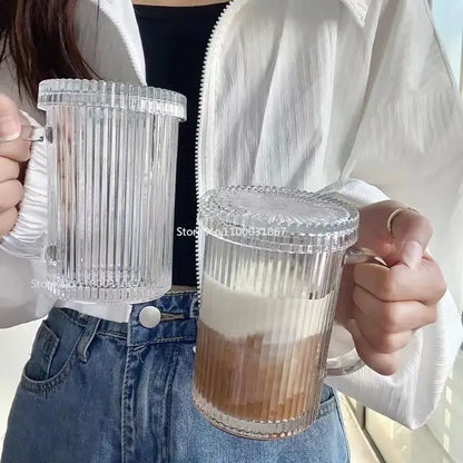 Elegant ribbed glass straw cup – kitchen and dining drinkware