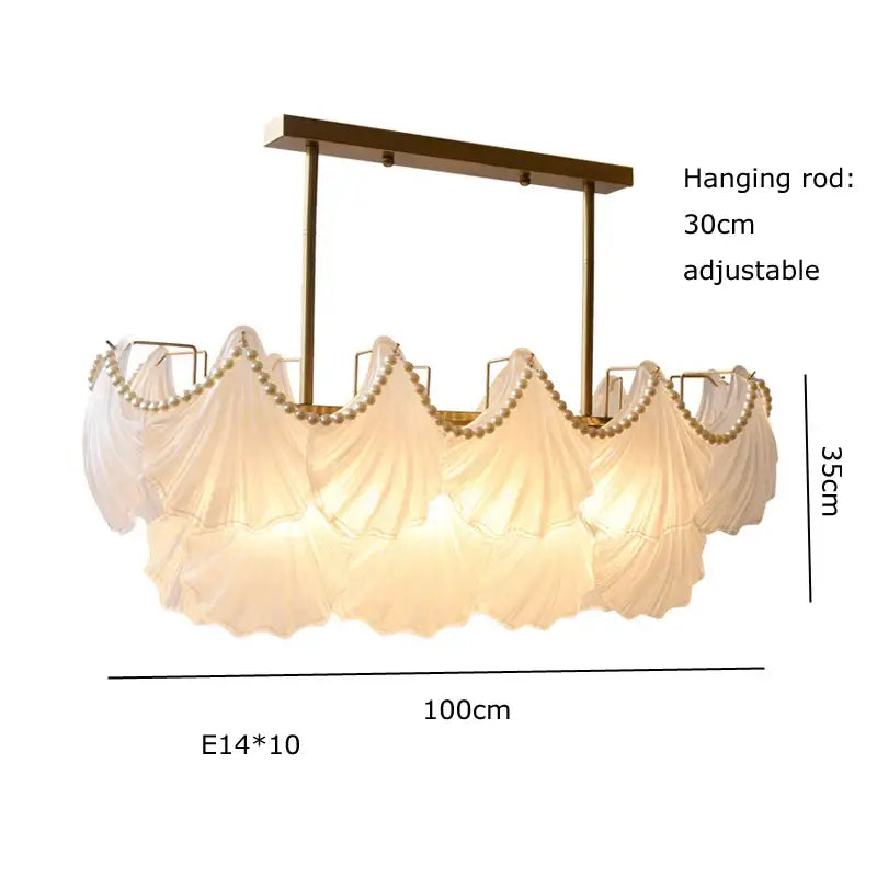 Elegant shell pearl chain chandelier dining room gold metal light