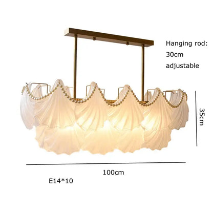 Elegant shell pearl chain chandelier dining room gold metal light
