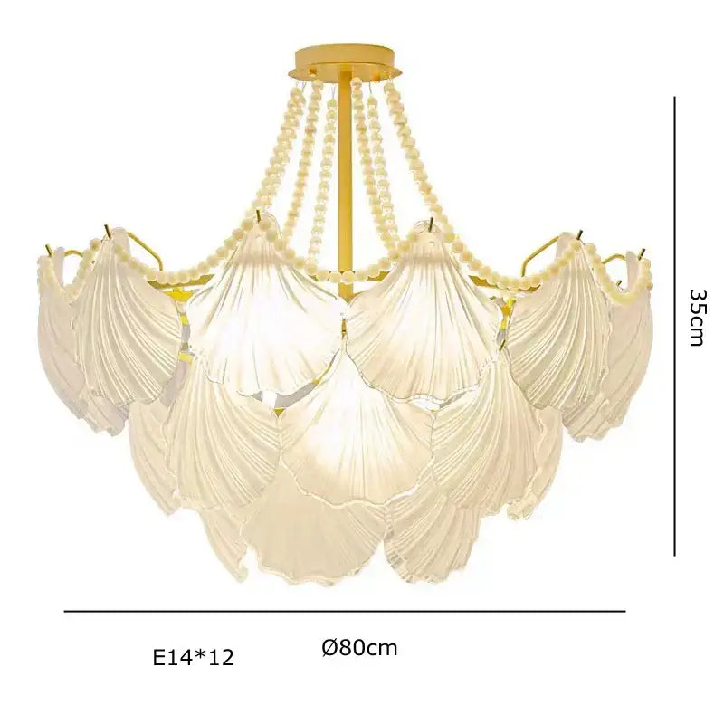 Elegant shell pearl chain chandelier dining room gold metal light