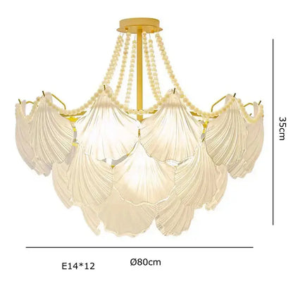 Elegant shell pearl chain chandelier dining room gold metal light