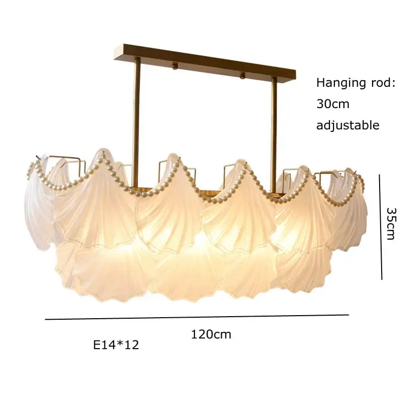 Elegant shell pearl chain chandelier dining room gold metal light
