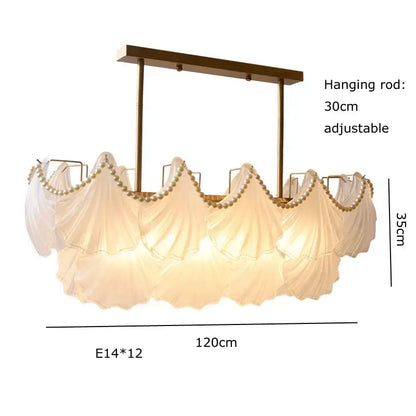 Elegant shell pearl chain chandelier dining room gold metal light