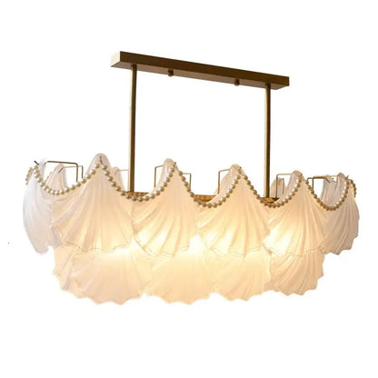Elegant shell pearl chain chandelier dining room gold metal light
