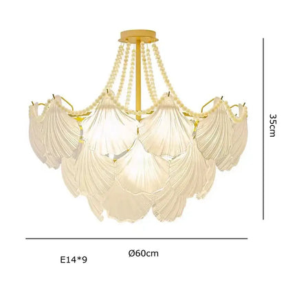Elegant shell pearl chain chandelier dining room gold metal light
