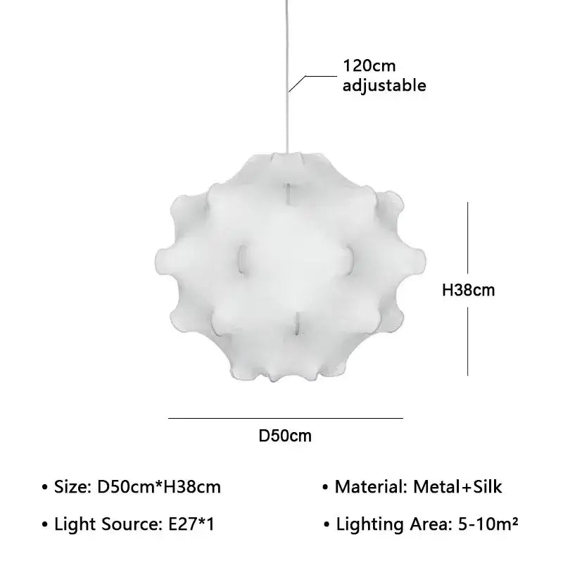 Elegant silk pendant lamp white ruffled petal light for living room