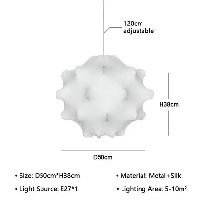 Elegant silk pendant lamp white ruffled petal light for living room