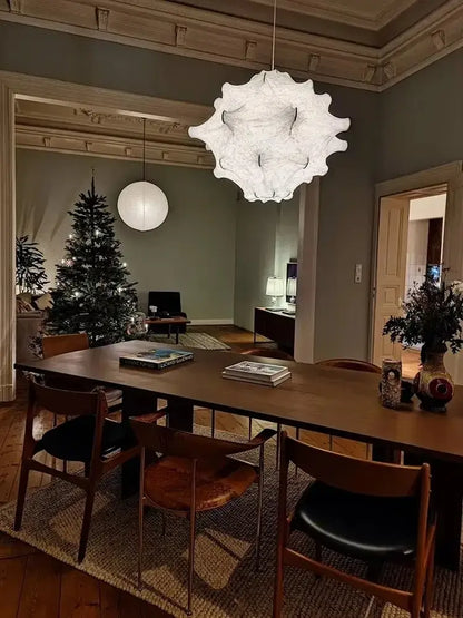 Elegant silk pendant lamp white ruffled petal light for living room