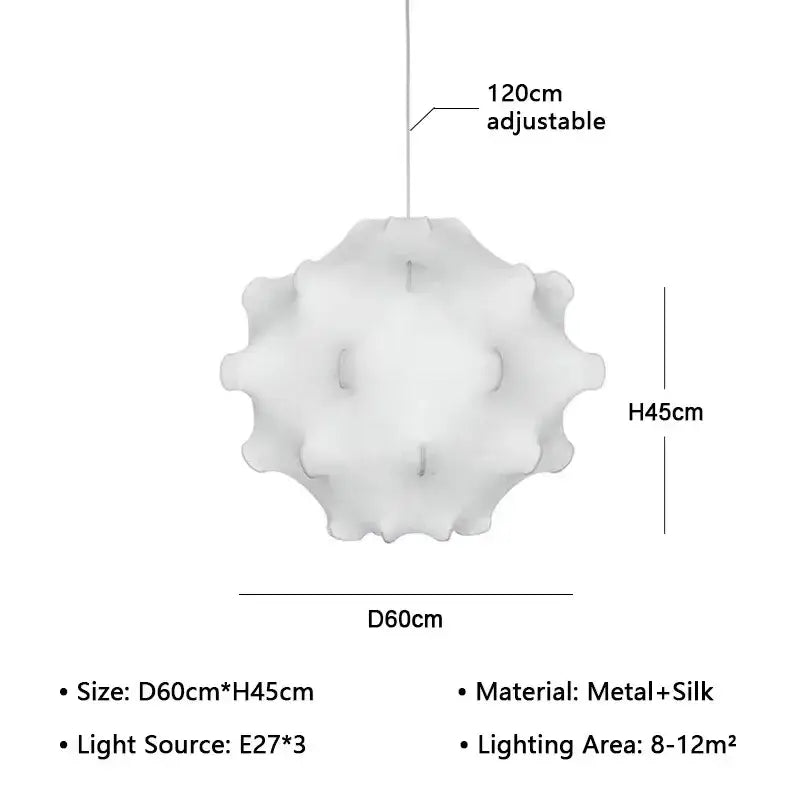 Elegant silk pendant lamp white ruffled petal light for living room