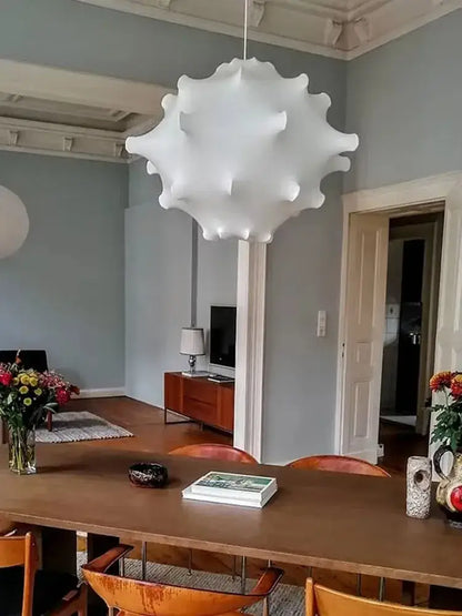 Elegant silk pendant lamp white ruffled petal light for living room